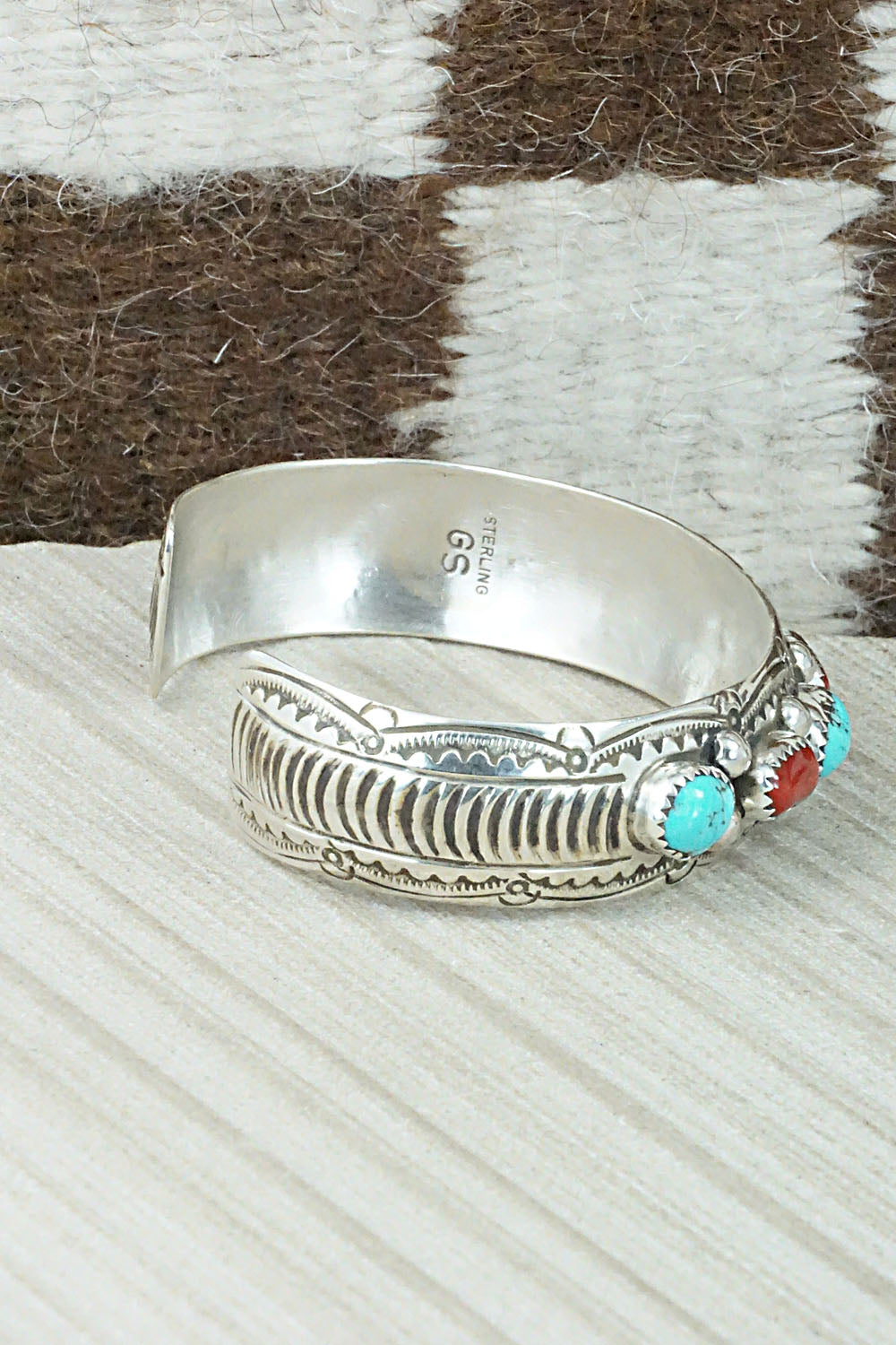 Turquoise, Coral & Sterling Silver Bracelet - Grace Silver