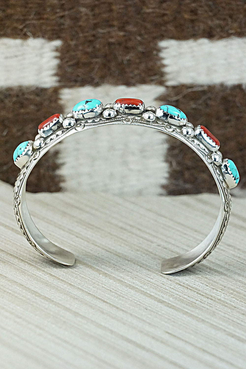 Turquoise, Coral & Sterling Silver Bracelet - Grace Silver