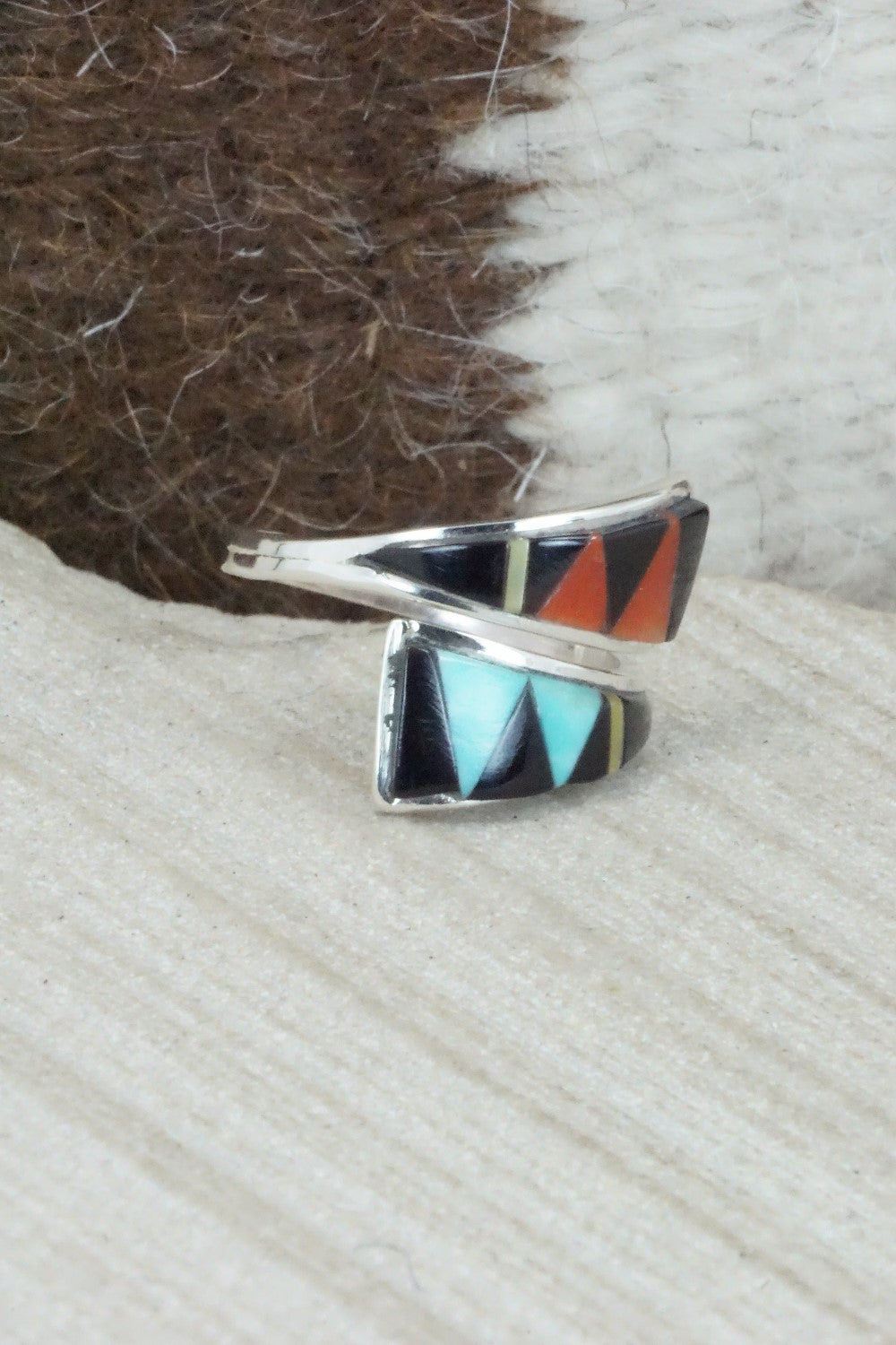 Multi Stone & Sterling Silver Ring - Cena Zuni - Size 6.25