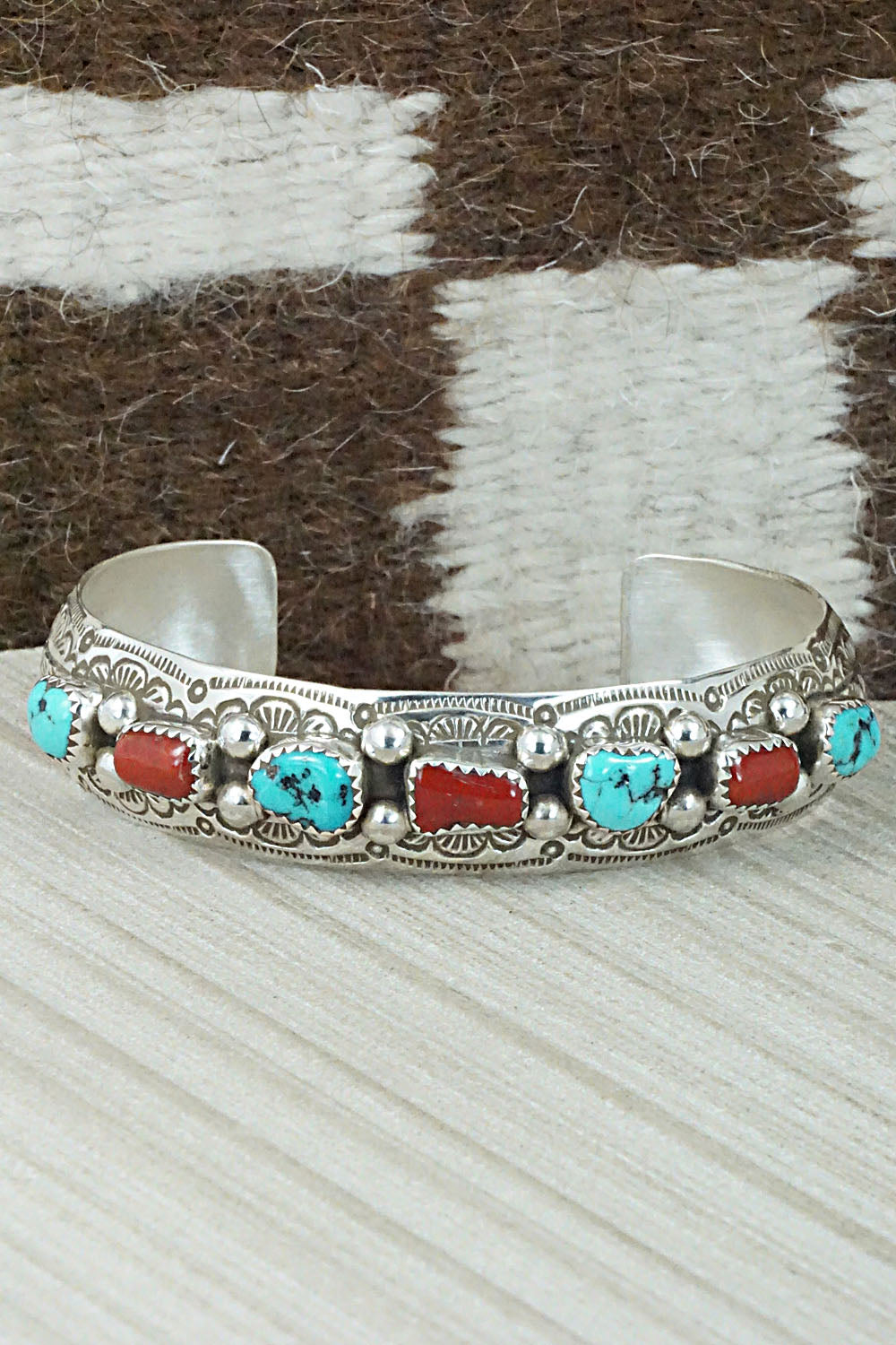 Turquoise, Coral & Sterling Silver Bracelet - Grace Silver