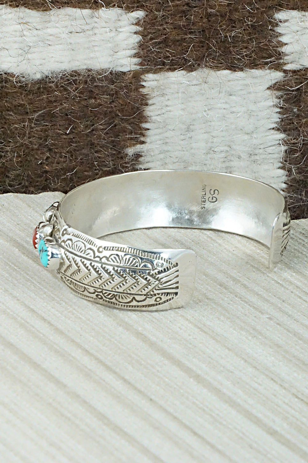 Turquoise, Coral & Sterling Silver Bracelet - Grace Silver