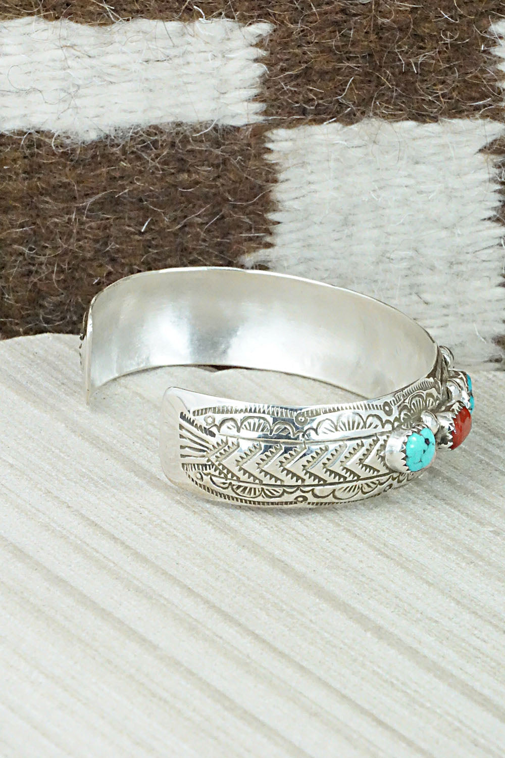 Turquoise, Coral & Sterling Silver Bracelet - Grace Silver