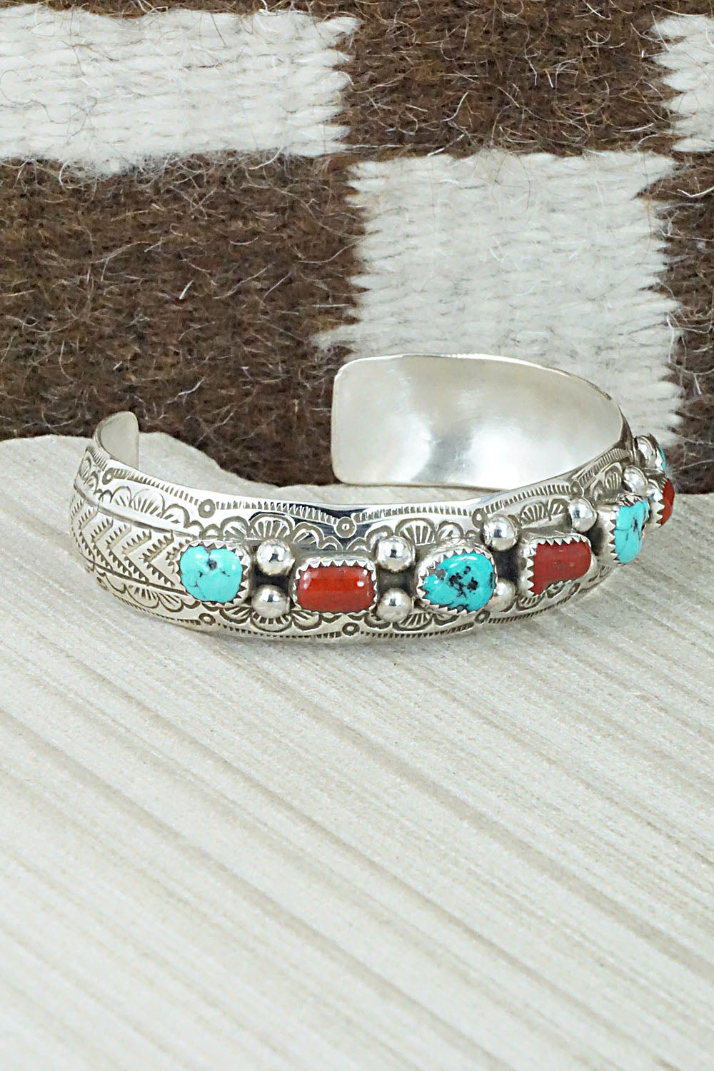 Turquoise, Coral & Sterling Silver Bracelet - Grace Silver