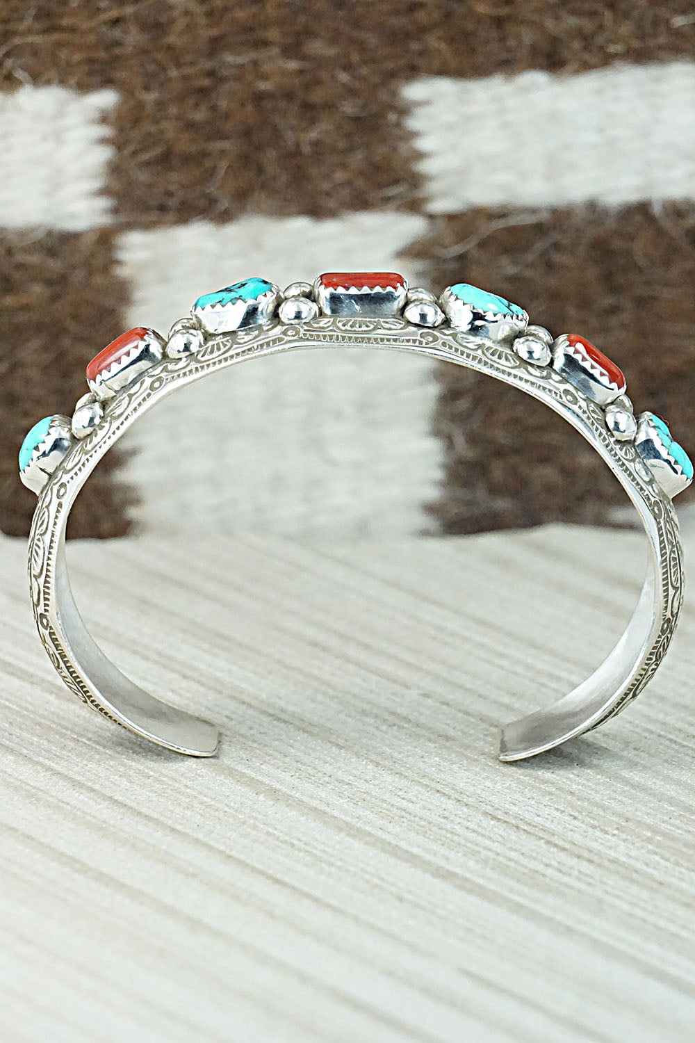 Turquoise, Coral & Sterling Silver Bracelet - Grace Silver