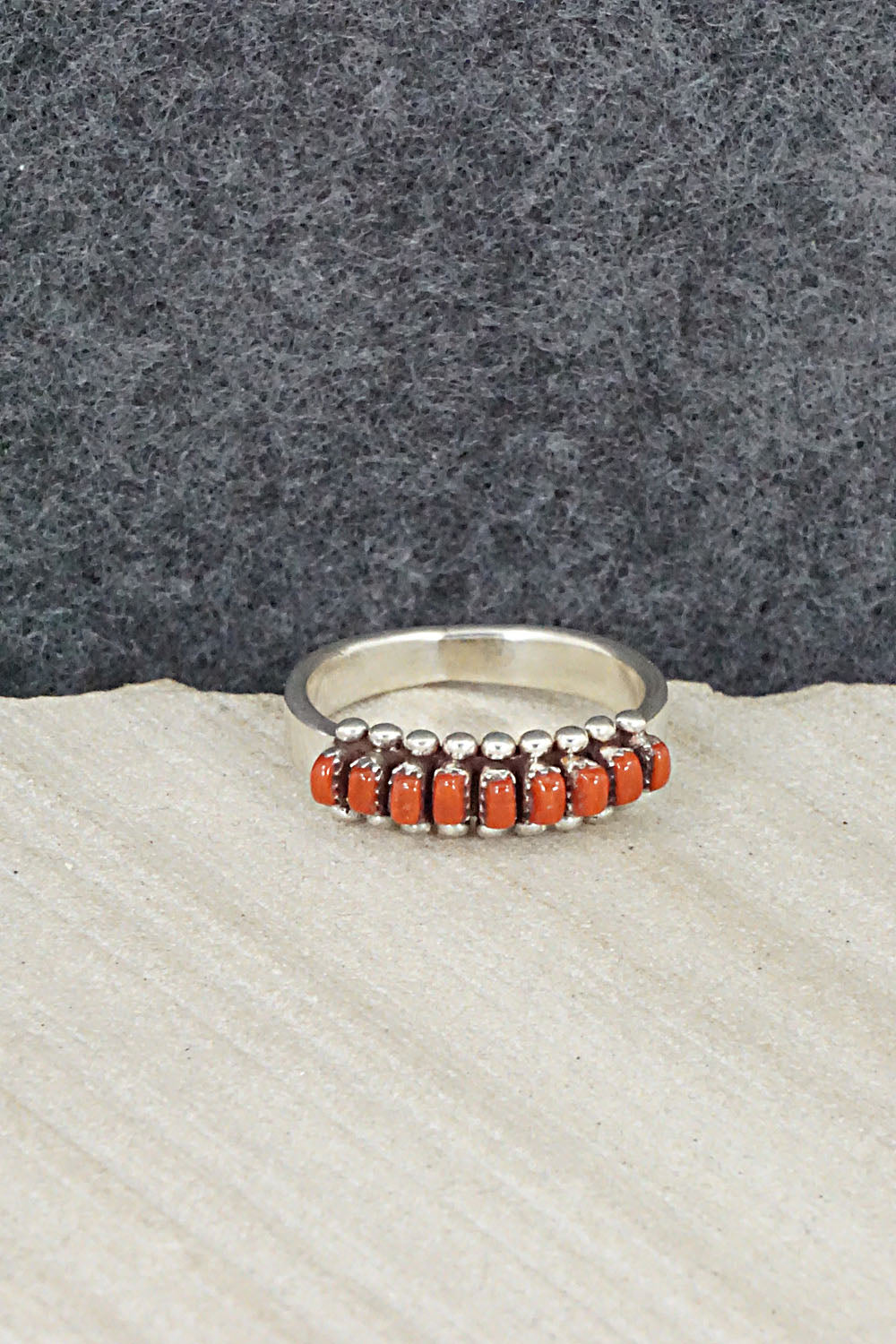 Coral & Sterling Silver Ring - Irma Unkestine - Size 6.75