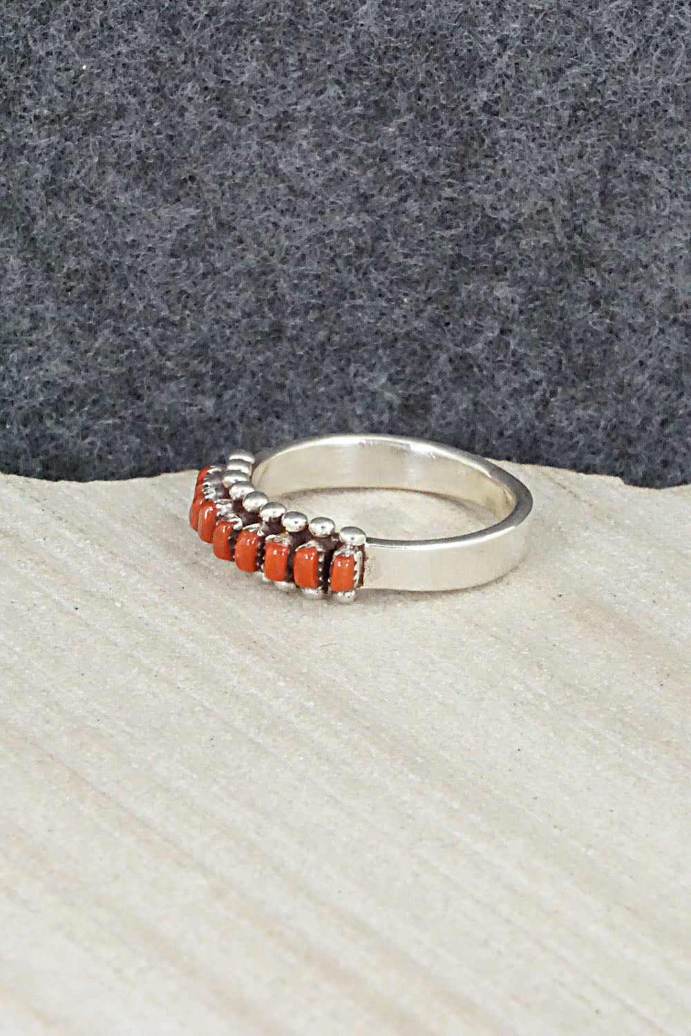 Coral & Sterling Silver Ring - Irma Unkestine - Size 7.75