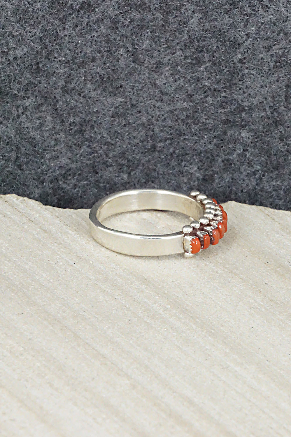 Coral & Sterling Silver Ring - Irma Unkestine - Size 7.75