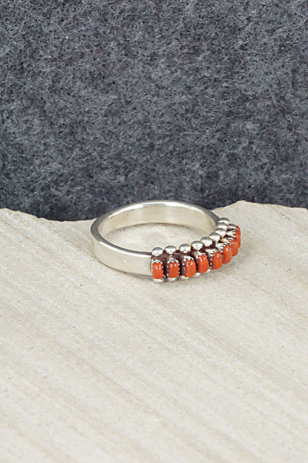 Coral & Sterling Silver Ring - Irma Unkestine - Size 7.75
