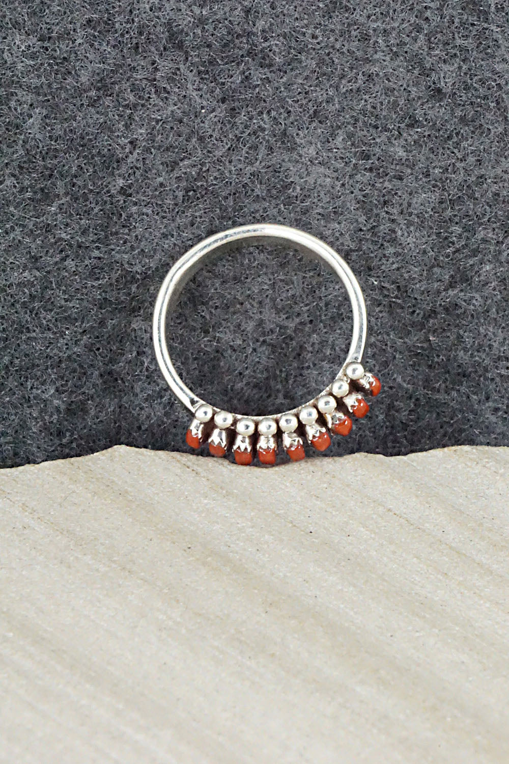 Coral & Sterling Silver Ring - Irma Unkestine - Size 7.75