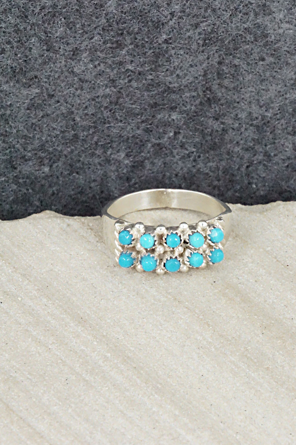 Turquoise & Sterling Silver Ring - April Haloo - Size 5.5