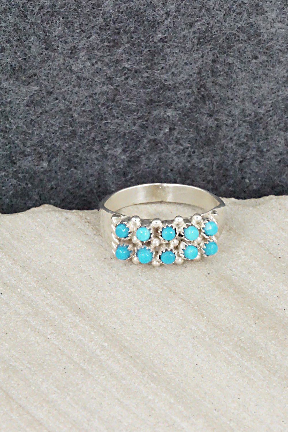 Turquoise & Sterling Silver Ring - April Haloo - Size 6.75