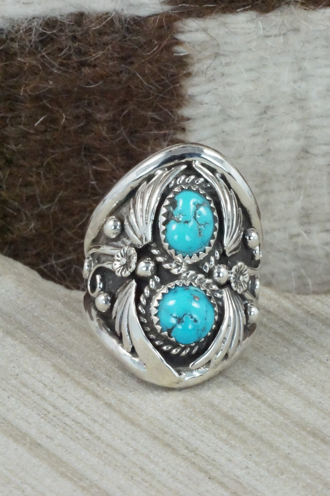 Turquoise & Sterling Silver Ring - Calvin Belin - Size 10.5