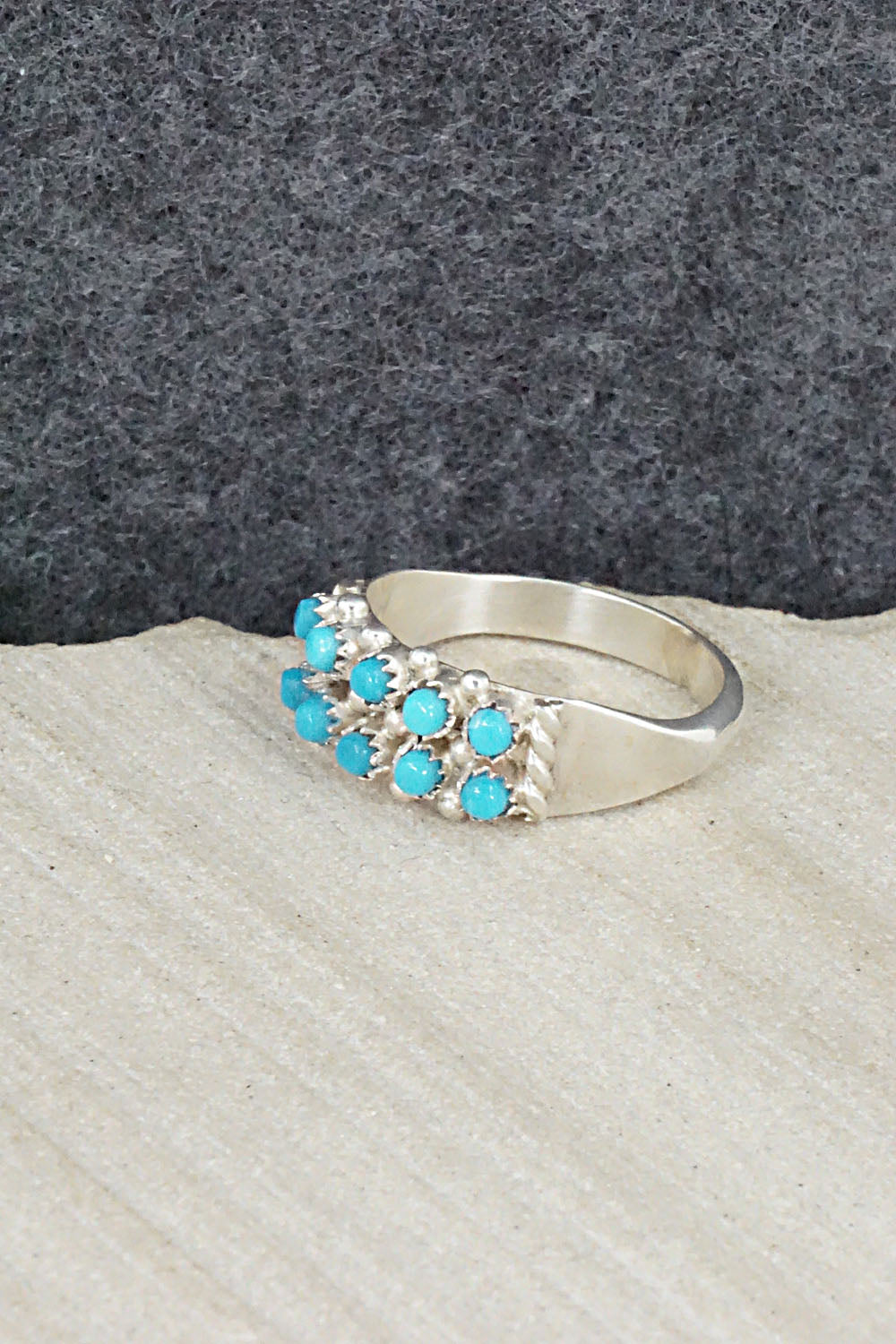 Turquoise & Sterling Silver Ring - April Haloo - Size 5.5