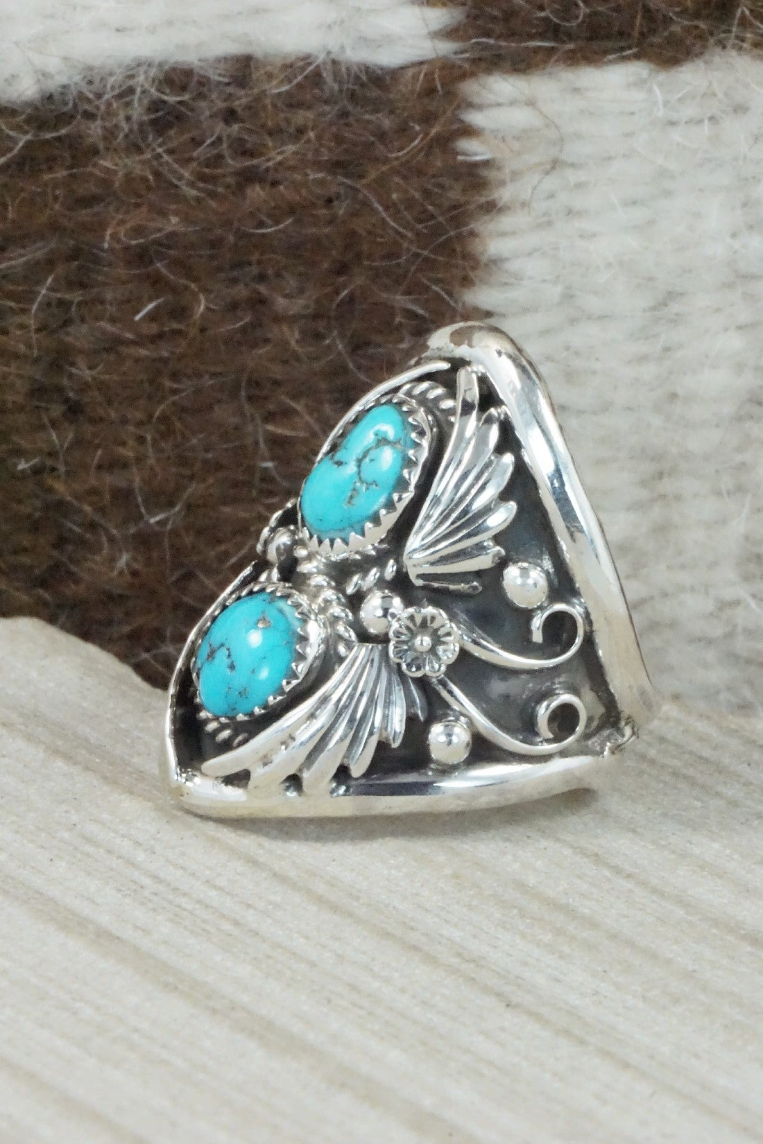Turquoise & Sterling Silver Ring - Calvin Belin - Size 10.5