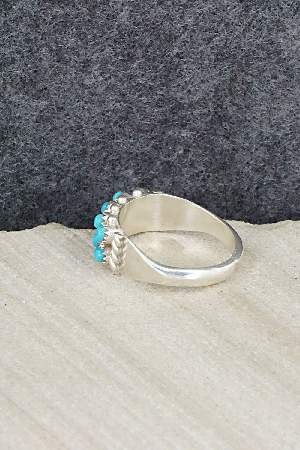 Turquoise & Sterling Silver Ring - April Haloo - Size 6.75