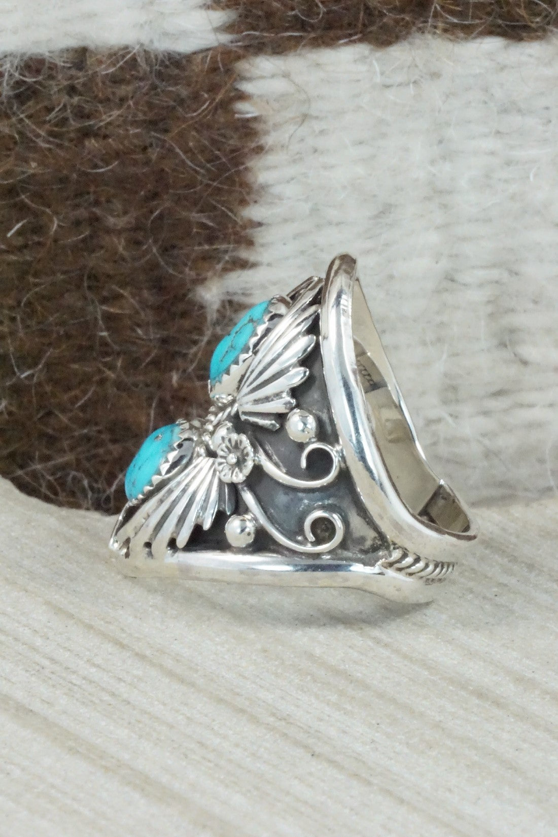 Turquoise & Sterling Silver Ring - Calvin Belin - Size 10.5