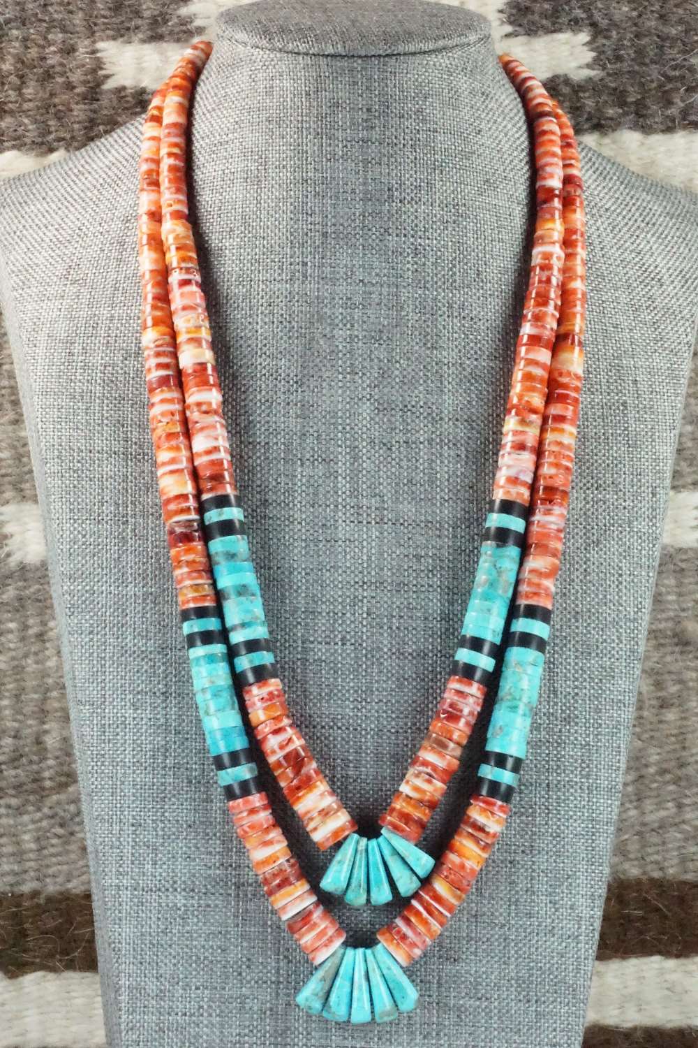 Turquoise & Spiny Oyster Necklace - Lupe Lovato