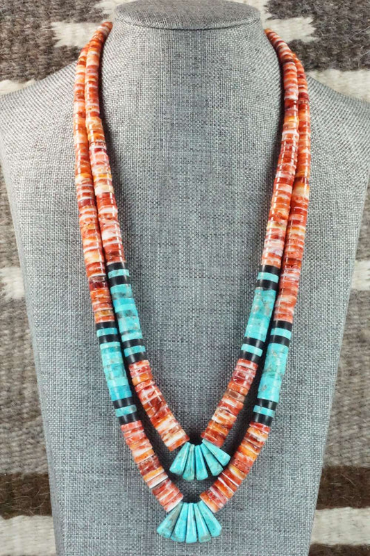 Turquoise & Spiny Oyster Necklace - Lupe Lovato
