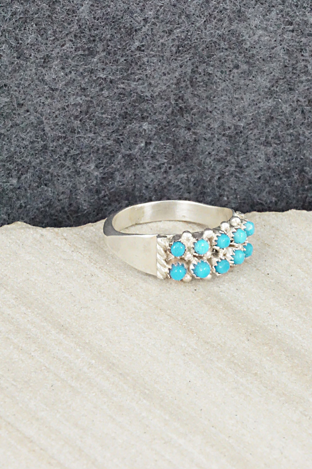 Turquoise & Sterling Silver Ring - April Haloo - Size 7