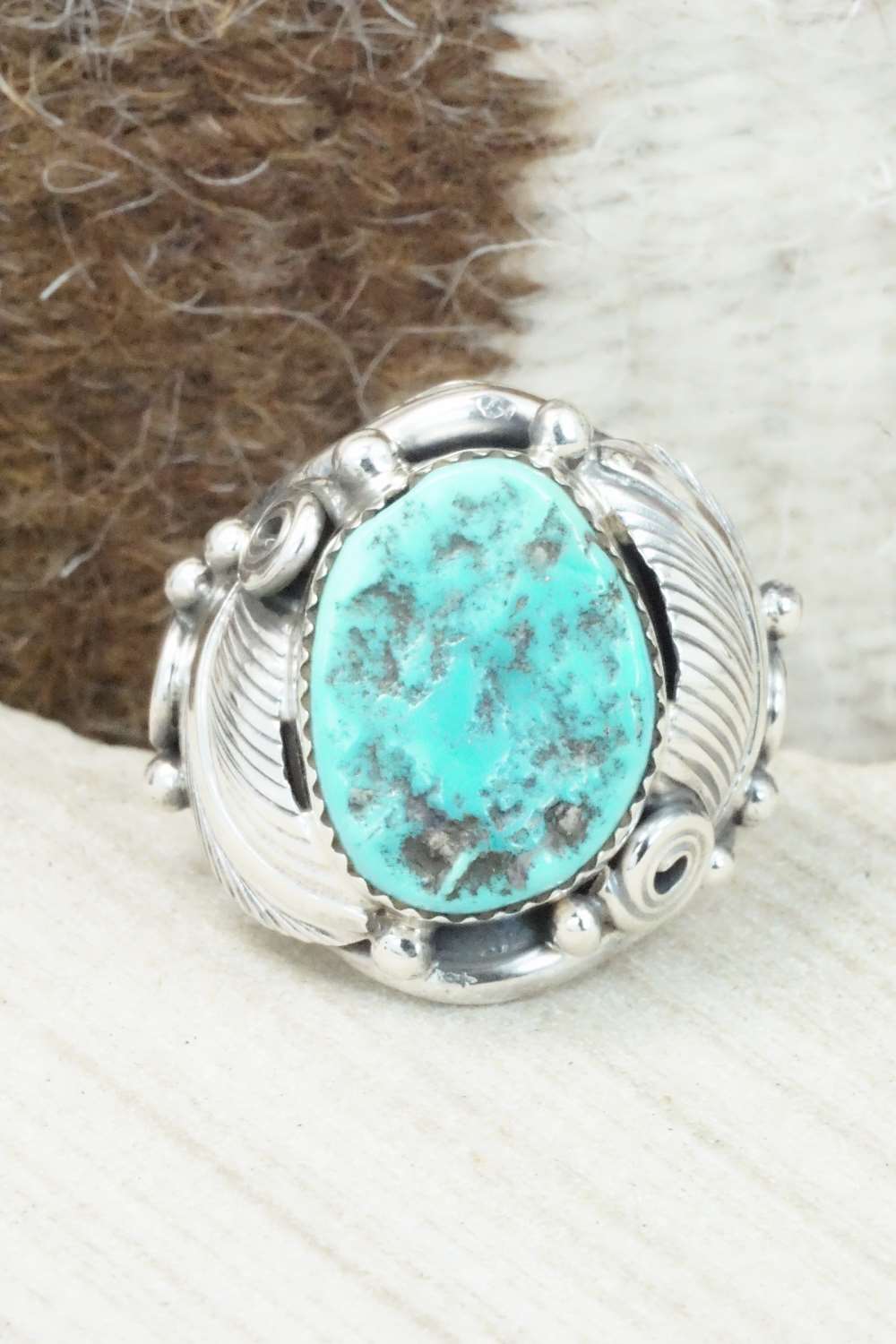 Turquoise & Sterling Silver Ring - Darrell Morgan - Size 10.5