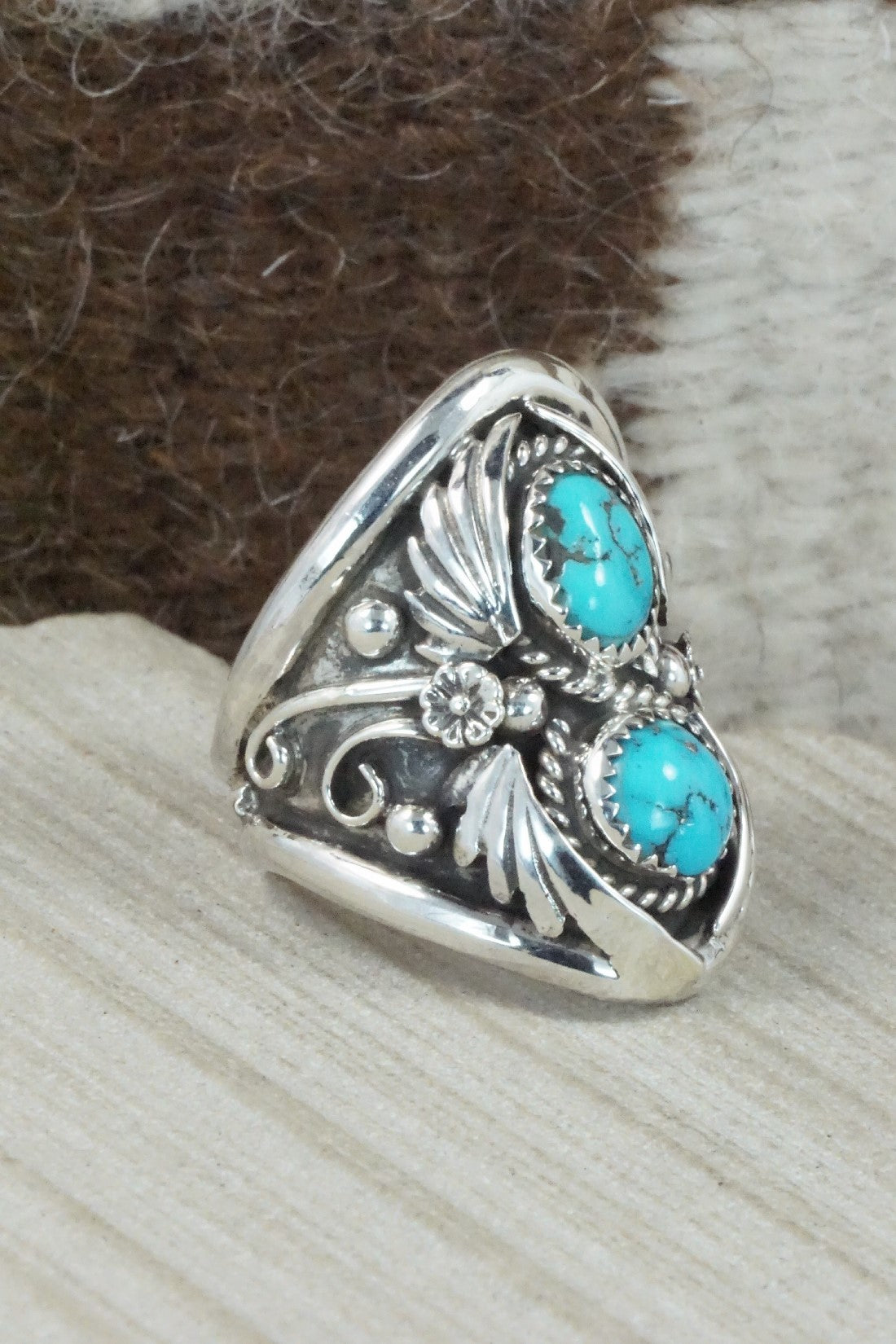 Turquoise & Sterling Silver Ring - Calvin Belin - Size 10.5