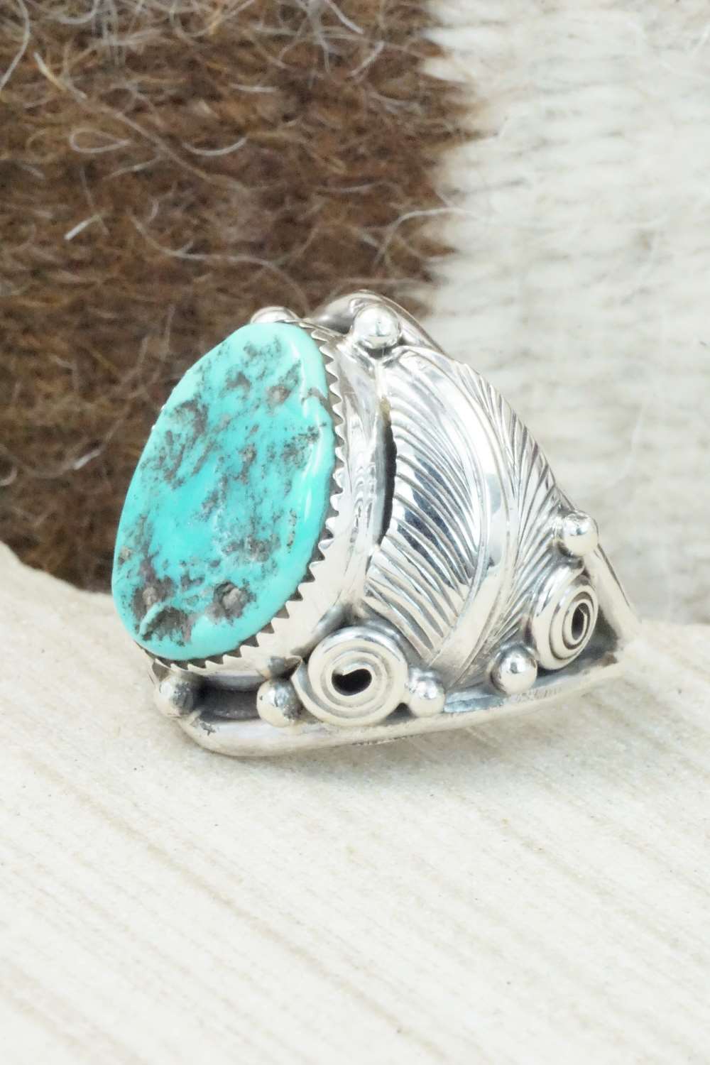 Turquoise & Sterling Silver Ring - Darrell Morgan - Size 10.5