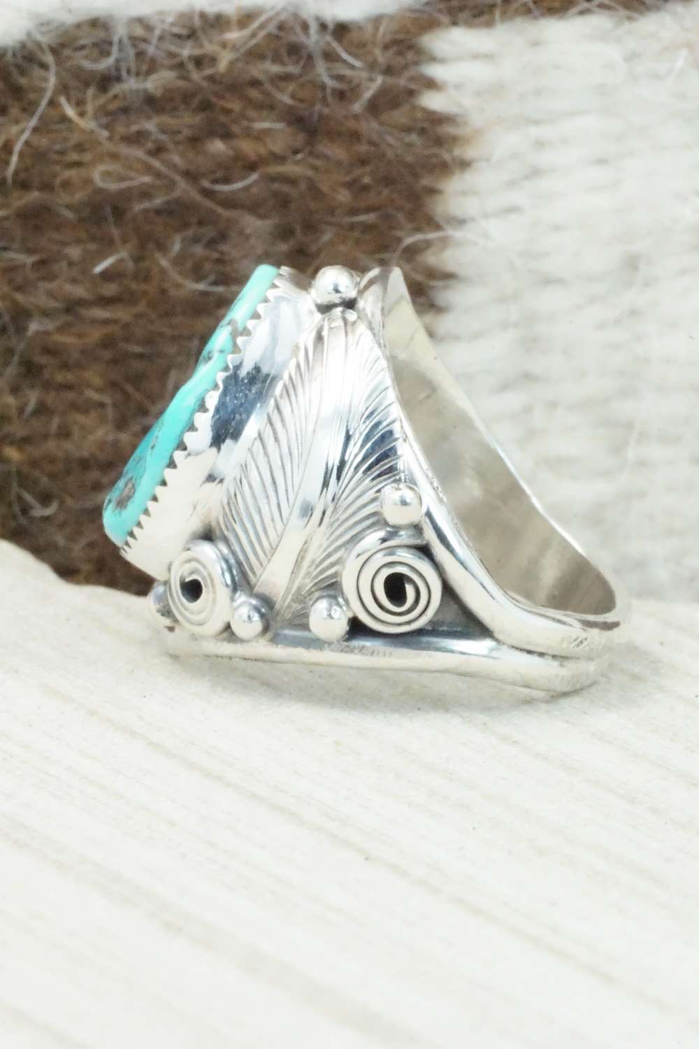 Turquoise & Sterling Silver Ring - Darrell Morgan - Size 10.5