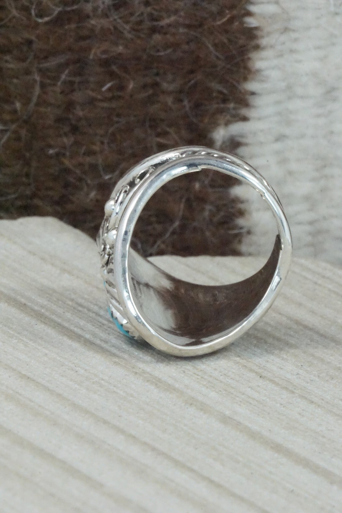 Turquoise & Sterling Silver Ring - Calvin Belin - Size 10.5