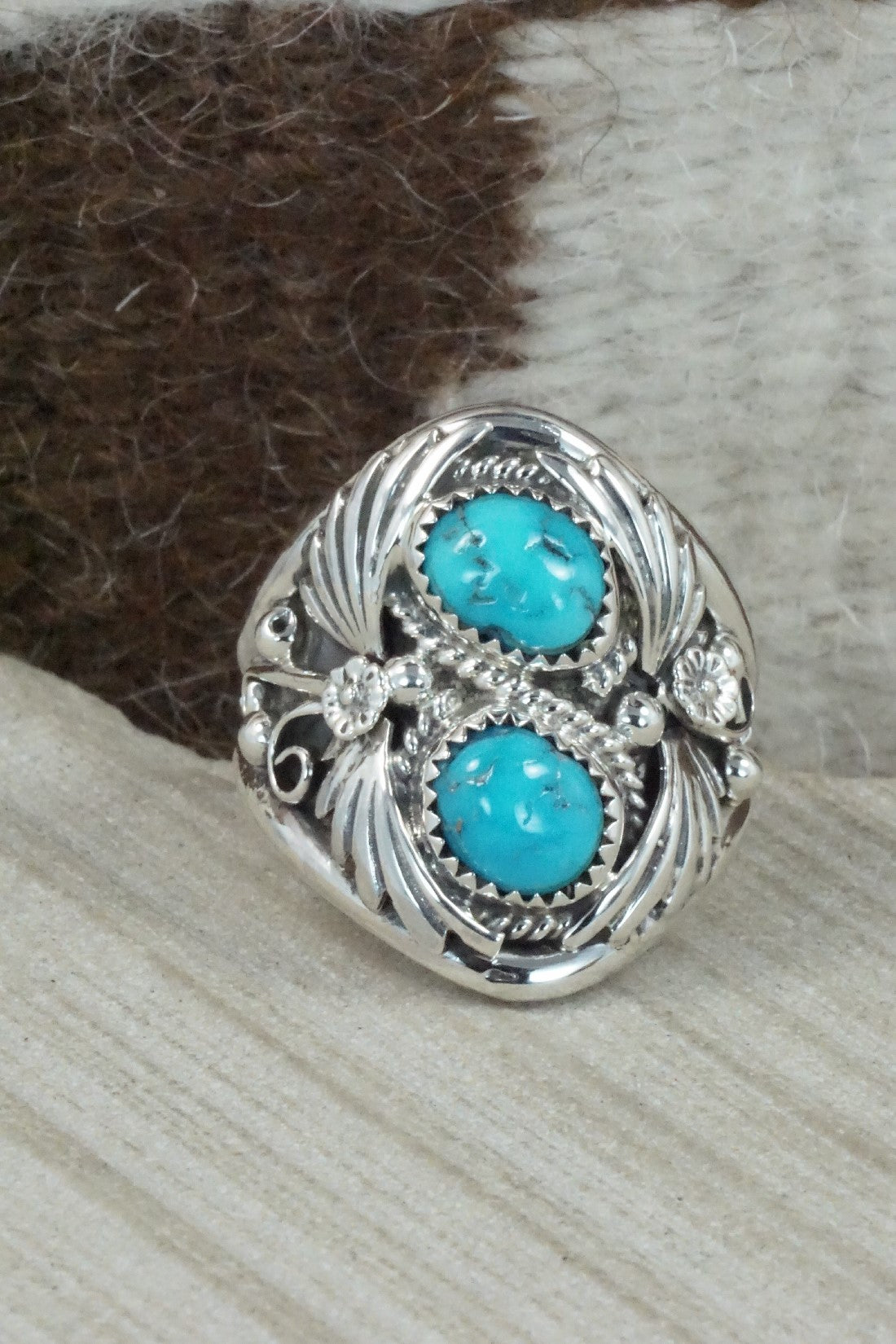 Turquoise & Sterling Silver Ring - Calvin Belin - Size 13