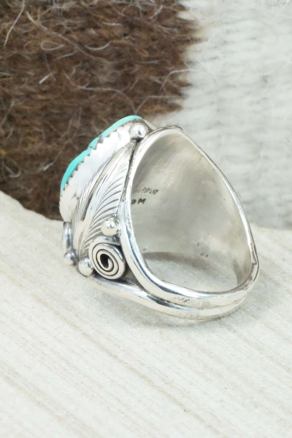 Turquoise & Sterling Silver Ring - Darrell Morgan - Size 10.5