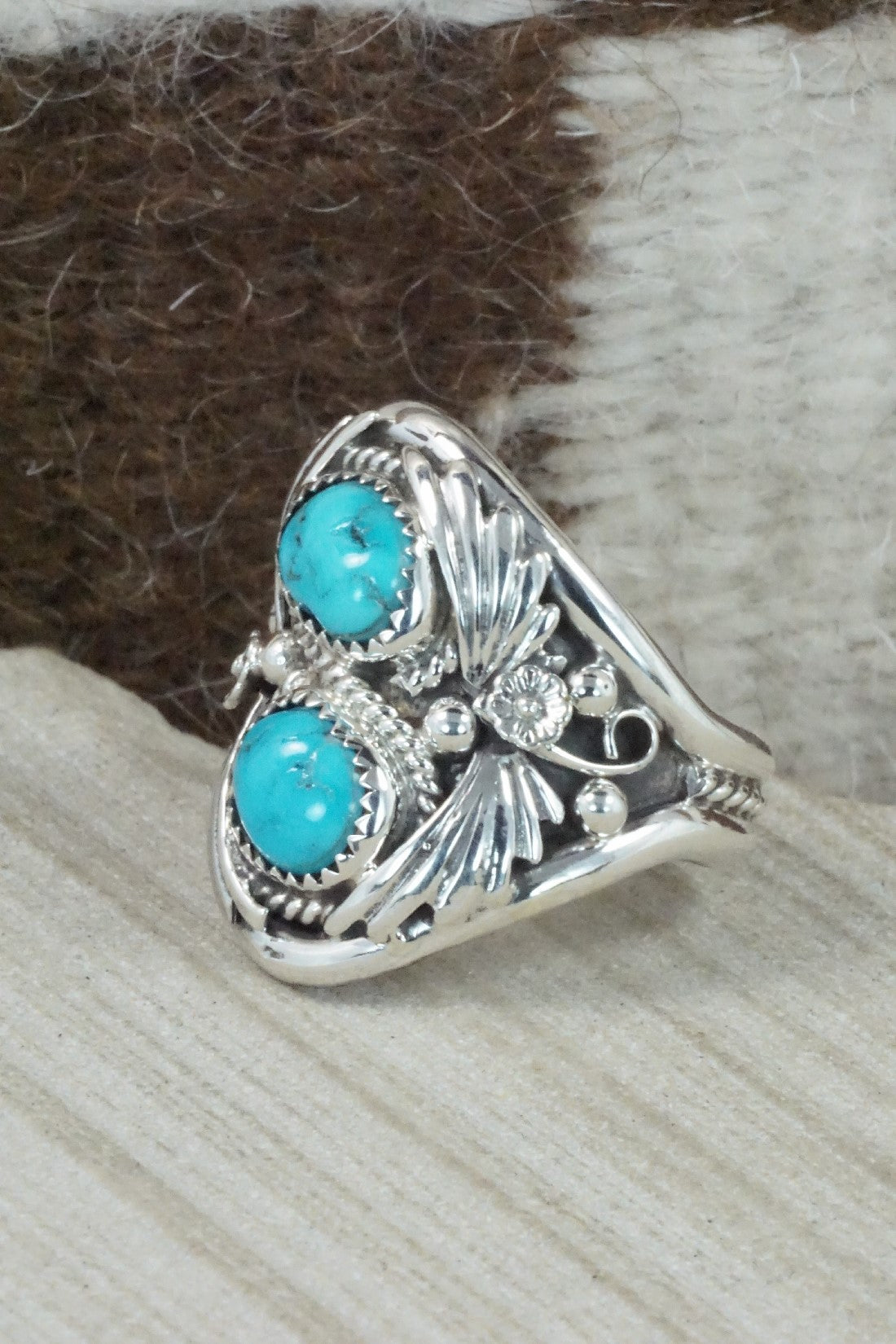 Turquoise & Sterling Silver Ring - Calvin Belin - Size 13