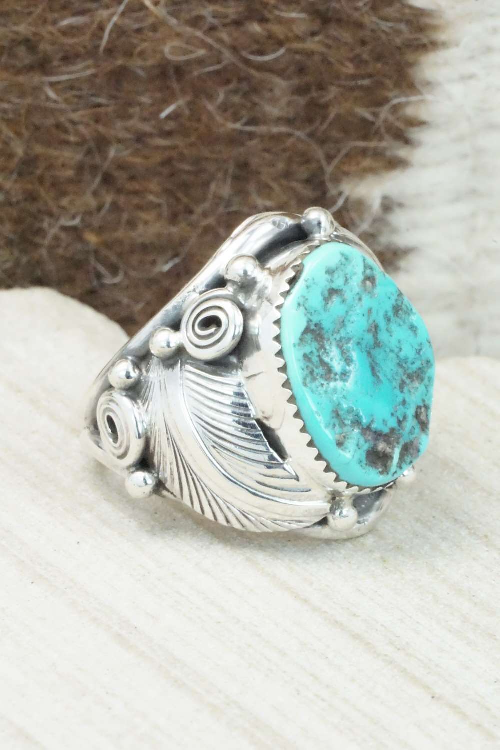 Turquoise & Sterling Silver Ring - Darrell Morgan - Size 10.5