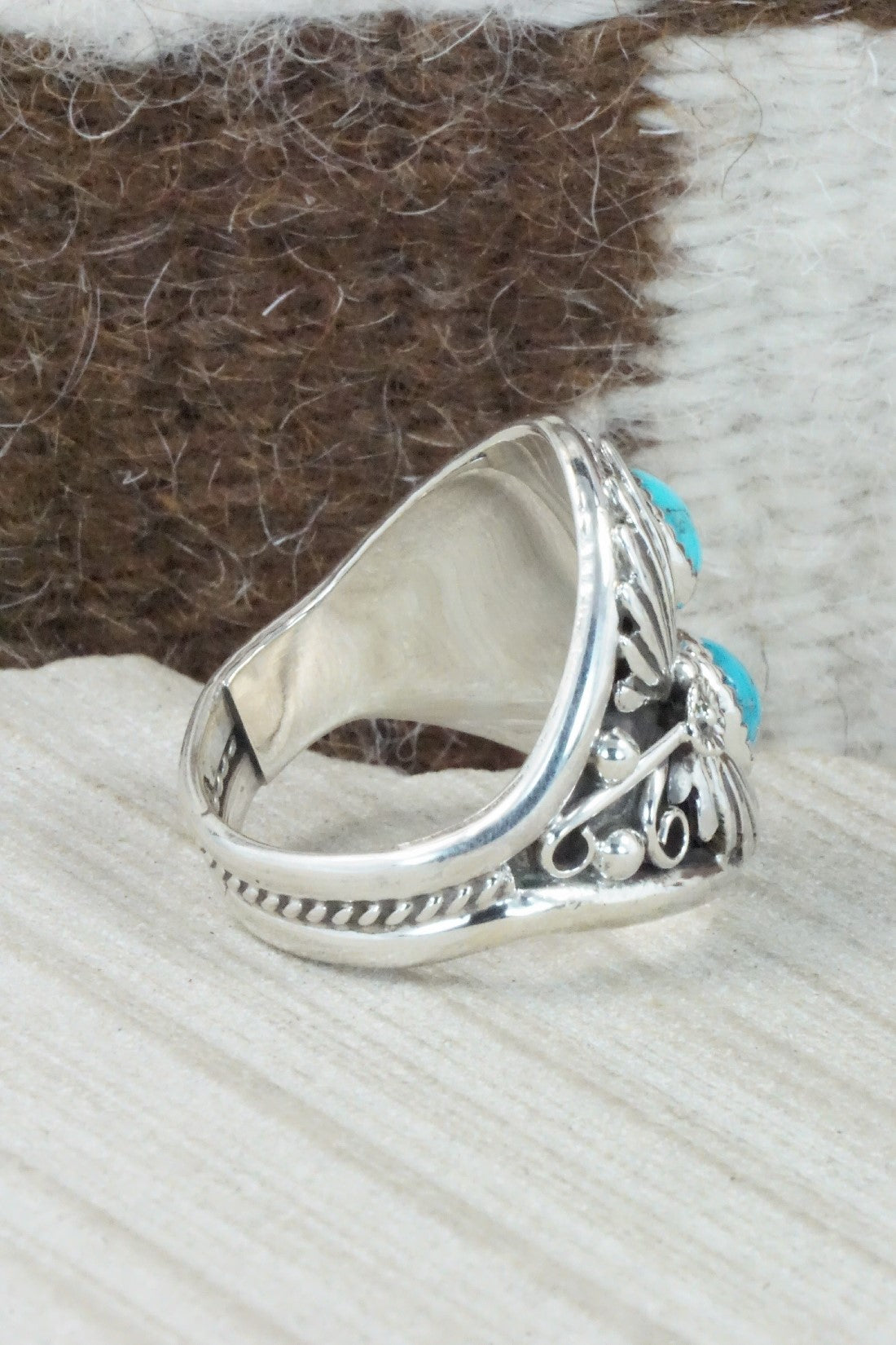 Turquoise & Sterling Silver Ring - Calvin Belin - Size 13