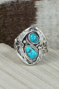 Turquoise & Sterling Silver Ring - Calvin Belin - Size 13.5