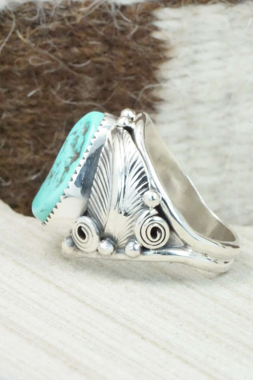Turquoise & Sterling Silver Ring - Darrell Morgan - Size 11.5