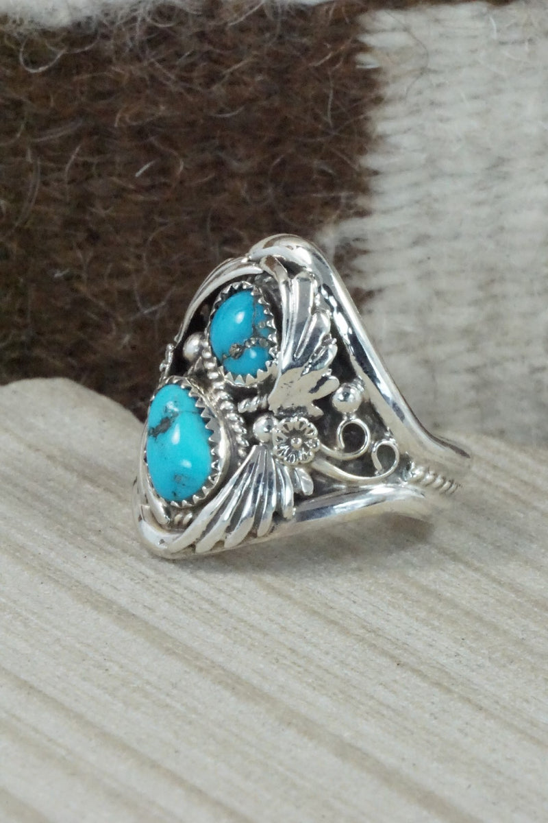Turquoise & Sterling Silver Ring - Calvin Belin - Size 13.5