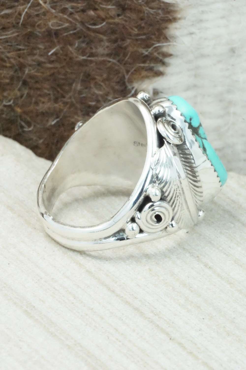 Turquoise & Sterling Silver Ring - Darrell Morgan - Size 11.5