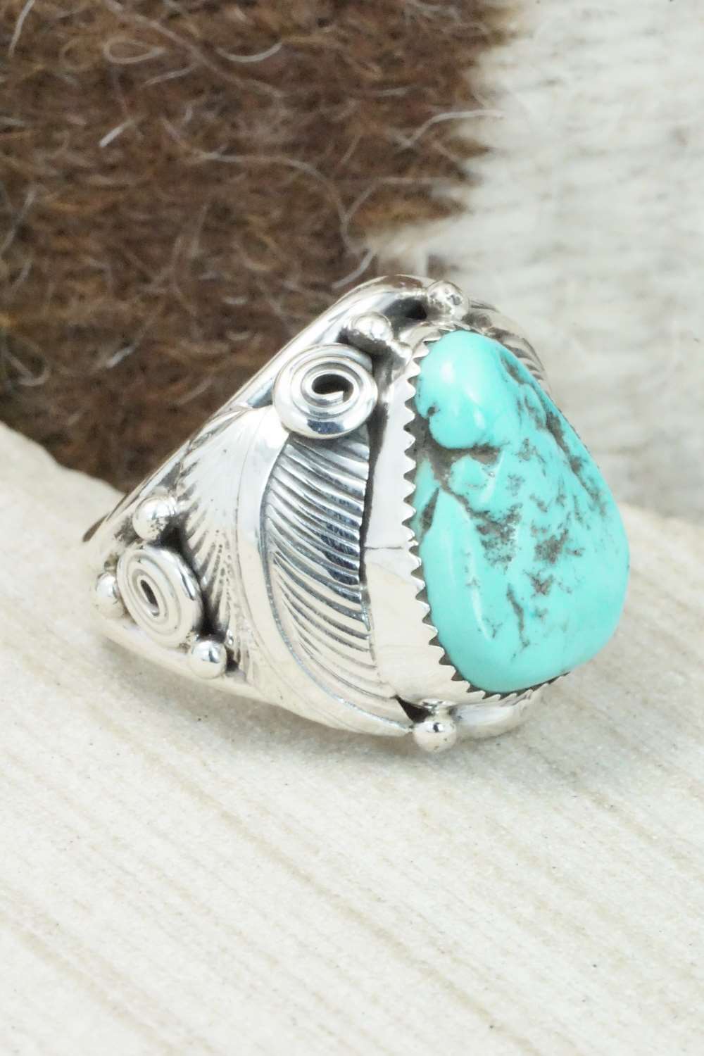 Turquoise & Sterling Silver Ring - Darrell Morgan - Size 11.5