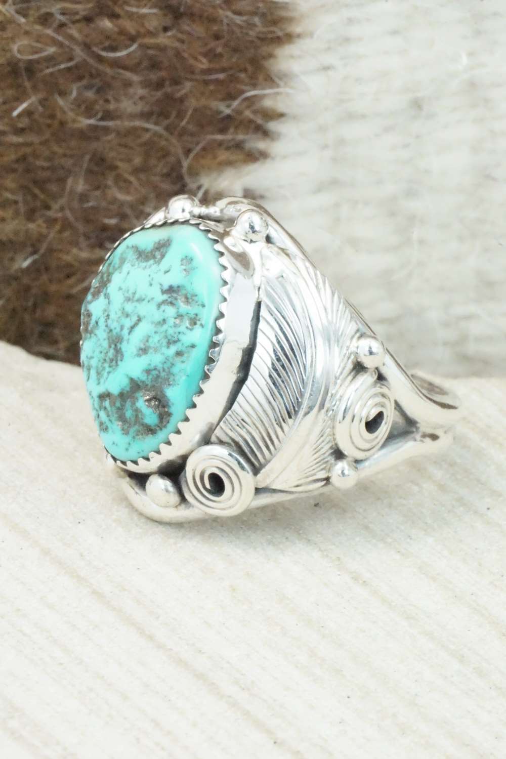 Turquoise & Sterling Silver Ring - Darrell Morgan - Size 12.5