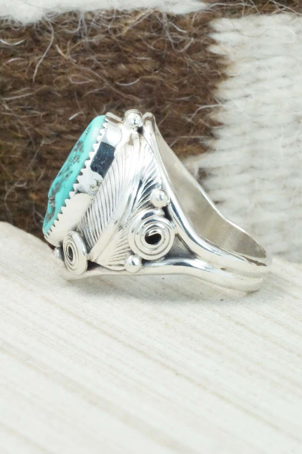 Turquoise & Sterling Silver Ring - Darrell Morgan - Size 12.5