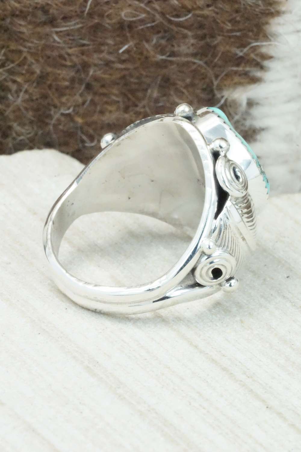 Turquoise & Sterling Silver Ring - Darrell Morgan - Size 12.5