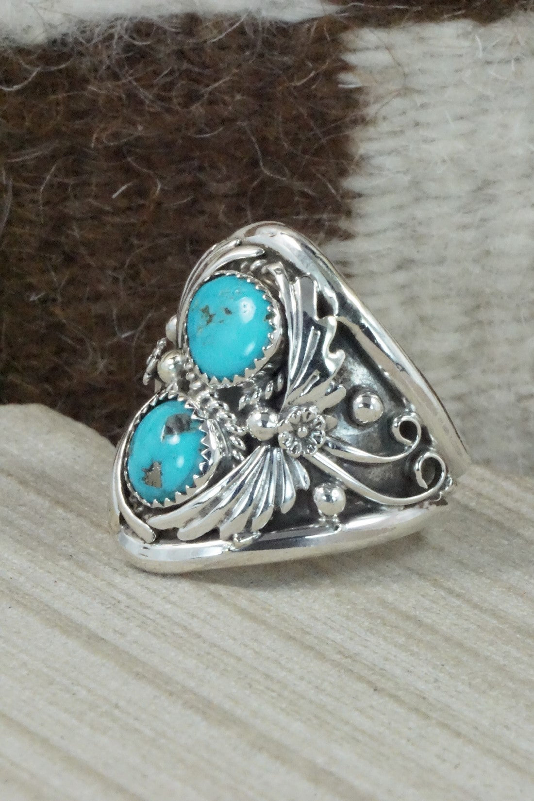 Turquoise & Sterling Silver Ring - Calvin Belin - Size 15