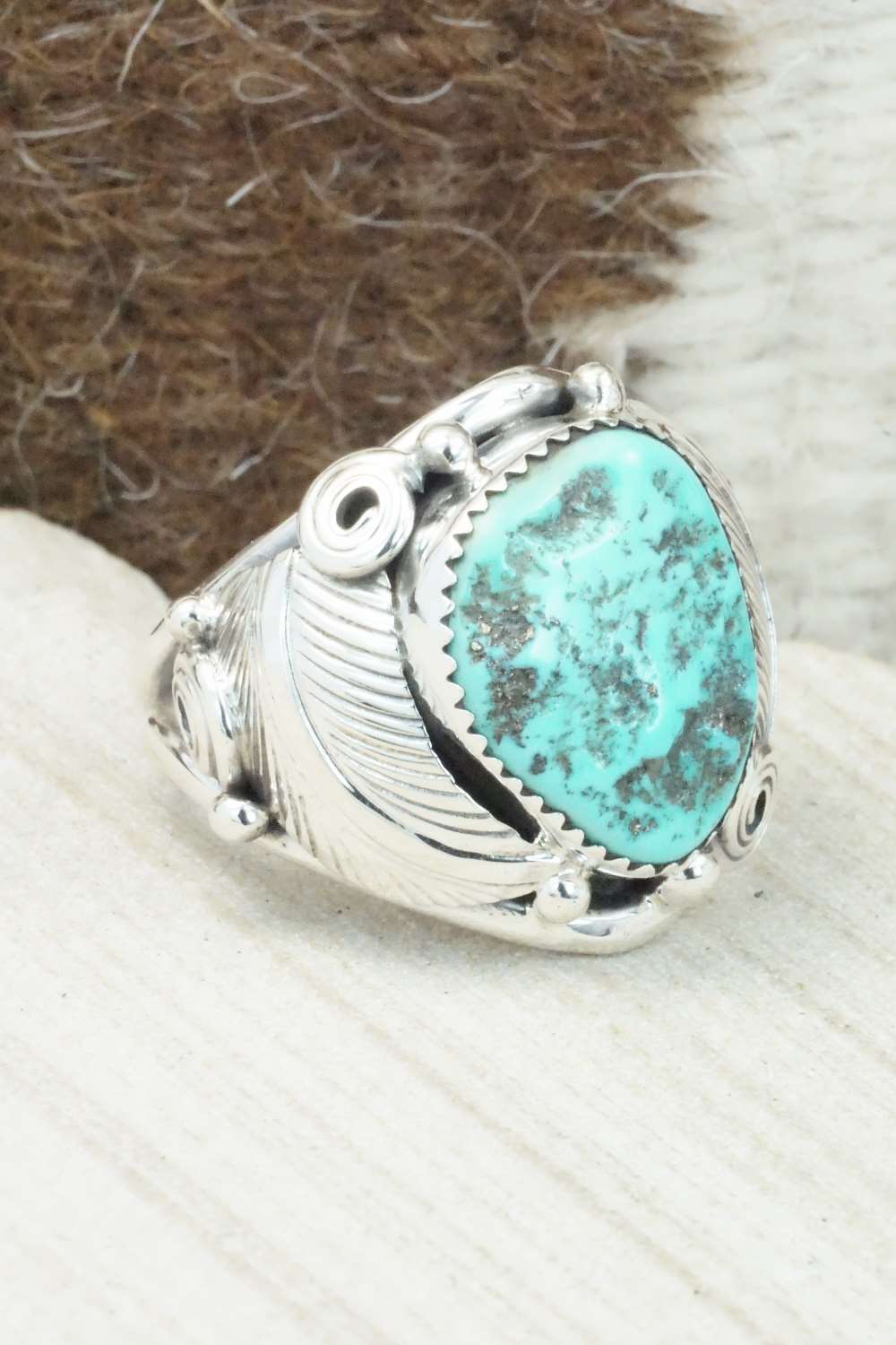 Turquoise & Sterling Silver Ring - Darrell Morgan - Size 12.5