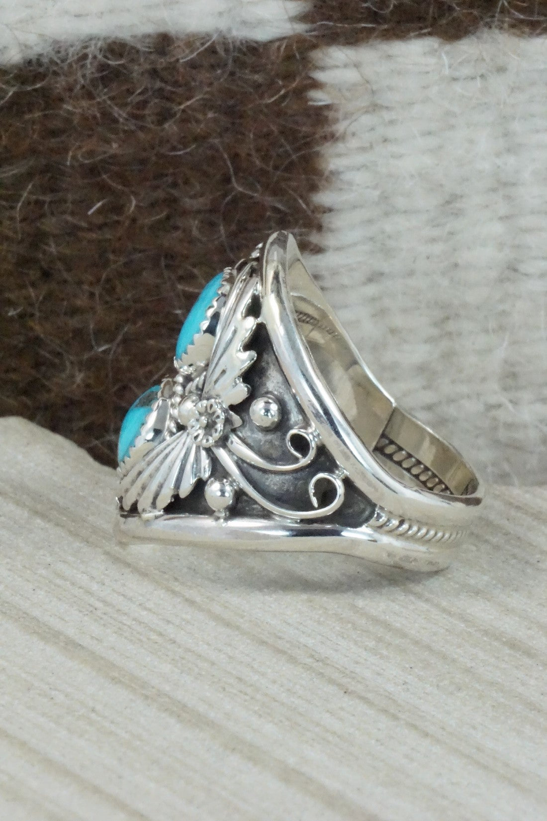 Turquoise & Sterling Silver Ring - Calvin Belin - Size 15