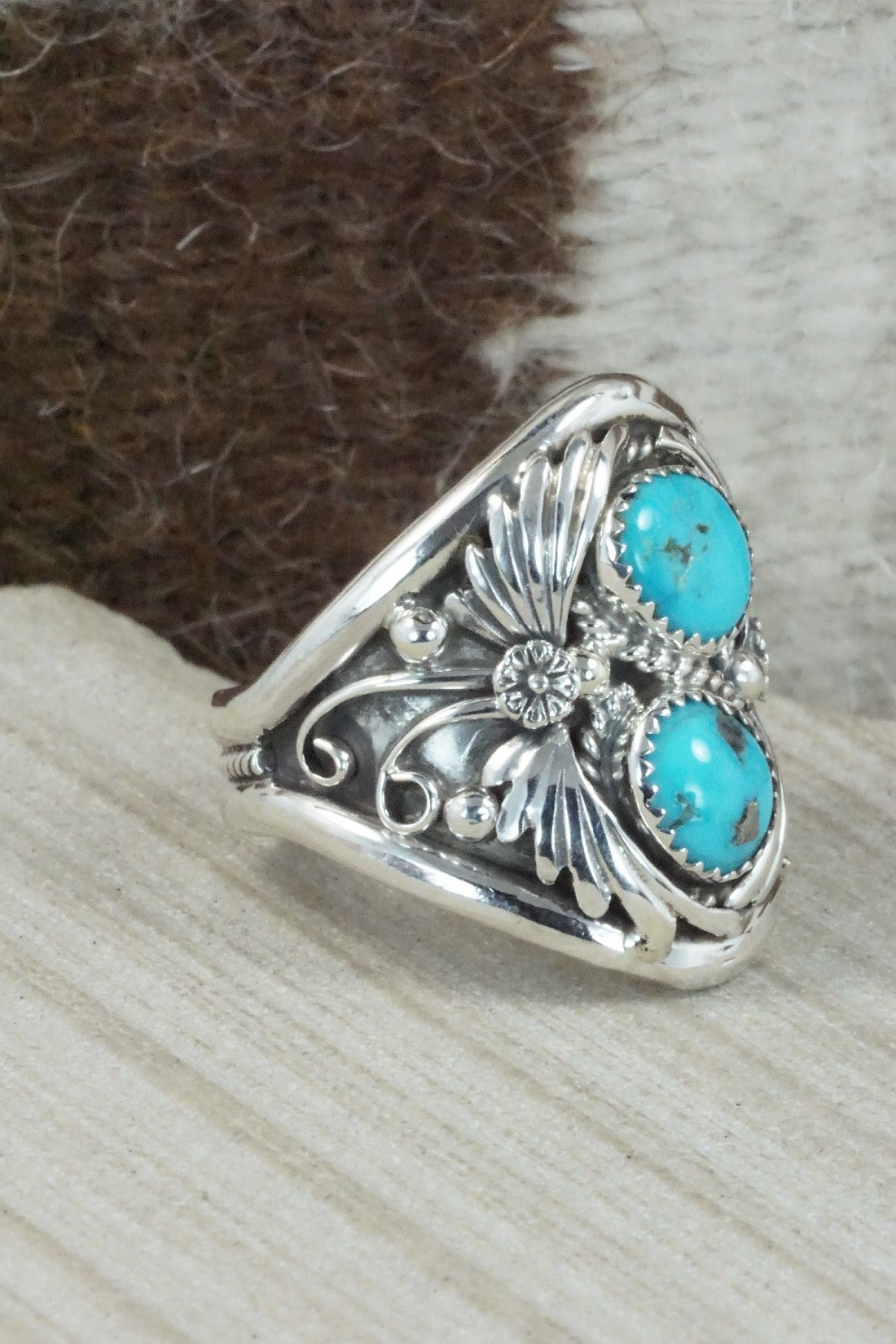 Turquoise & Sterling Silver Ring - Calvin Belin - Size 15