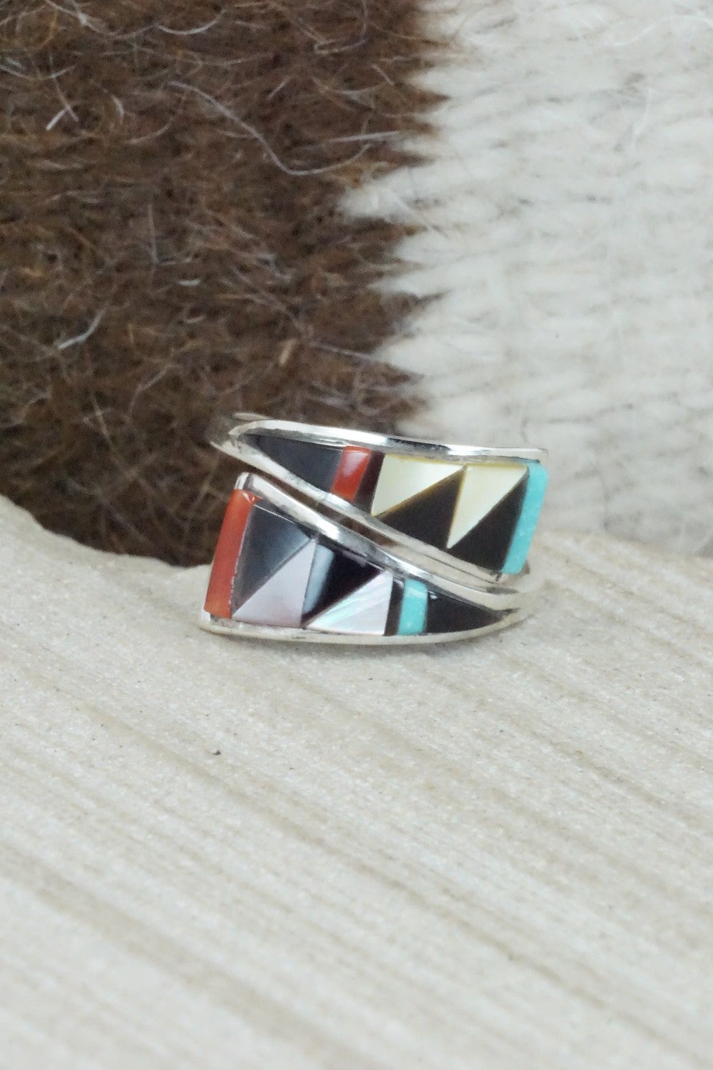 Multi Stone & Sterling Silver Ring - Cena Zuni - Size 6.5