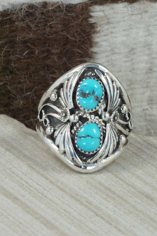 Turquoise & Sterling Silver Ring - Calvin Belin - Size 14.25