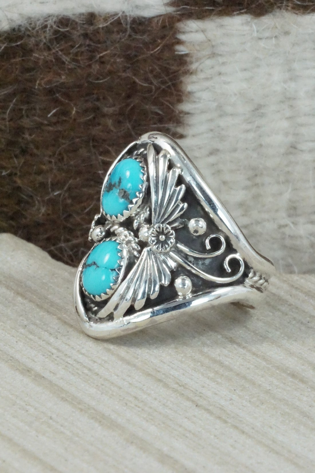 Turquoise & Sterling Silver Ring - Calvin Belin - Size 14.25