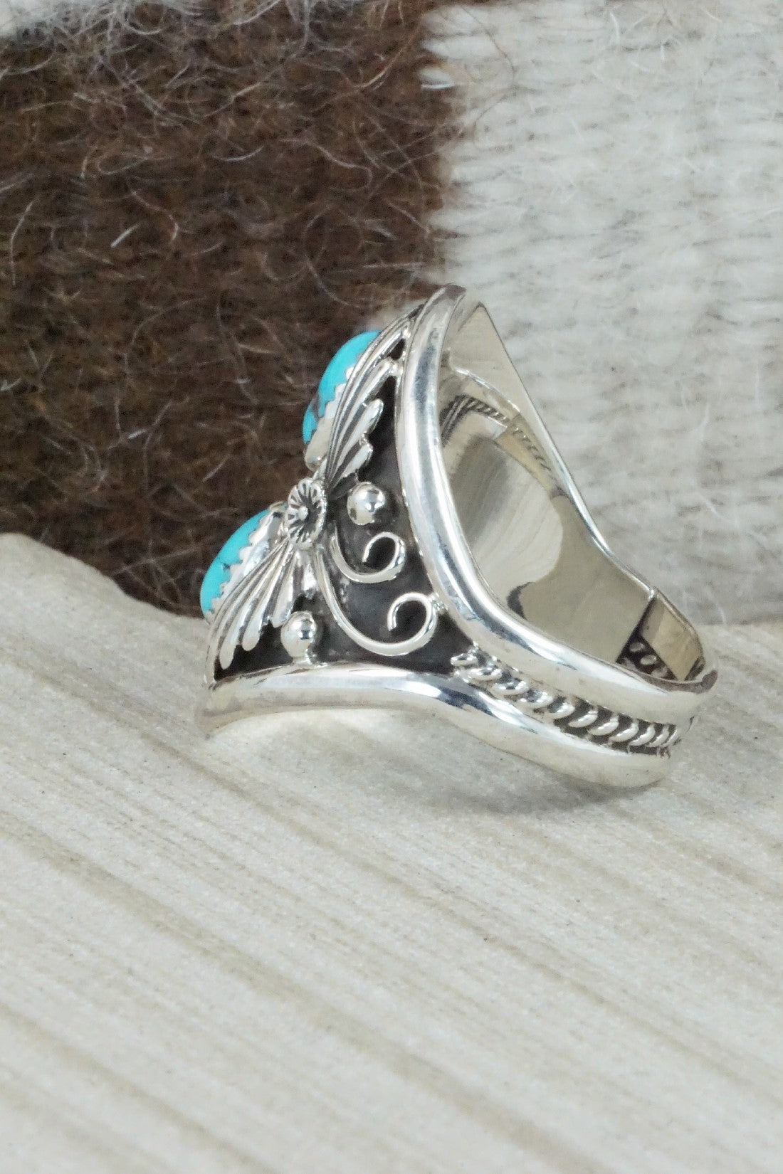 Turquoise & Sterling Silver Ring - Calvin Belin - Size 14.25