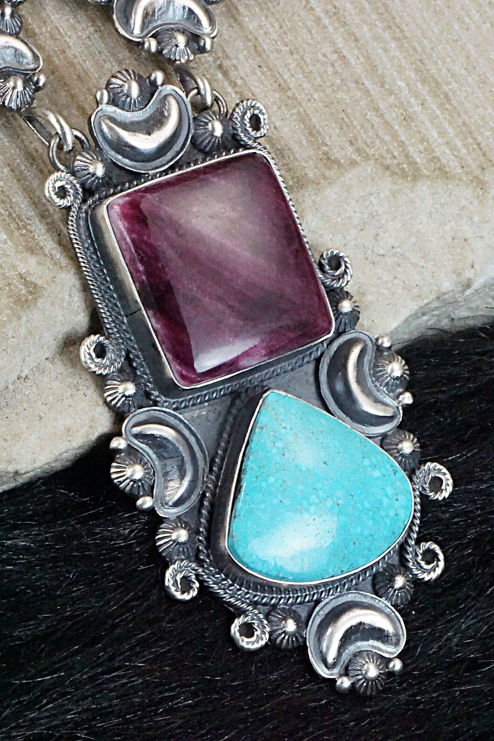 Turquoise, Spiny Oyster & Sterling Silver Necklace - Derrick Gordon